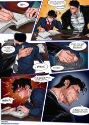 age_difference ass_grab batcest batman batman_(bruce_wayne) batman_(series) bruce_wayne brujay butt_grab comic dc dc_comics dialogue doing_homework english_text horny_male jason_todd justthemeat/meat2go male male_only muscles muscular muscular_male robin_(dc) robin_(jason_todd) teen_boy