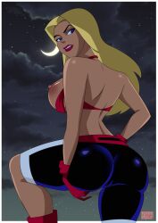 1girls 2d alternate_version_available ass big_ass big_breasts blonde_hair blue_eyes breasts cameltoe courtney_whitmore dc_comics dcau female female_only ghostlessm justice_league_unlimited justice_society_of_america light-skinned_female pussy solo spandex spandex_shorts stargirl thick_thighs tight_clothing wide_hips