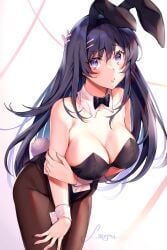 1girls bunny_ears bunnysuit cleavage female female_only light-skinned_female light_skin liremi pantyhose sakurajima_mai seishun_buta_yarou_wa_bunny_girl_senpai_no_yume_wo_minai shy solo