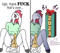 absurd_res after_masturbation after_orgasm afterglow albino albinoraynedeer bodily_fluids bottomless capreoline clothed clothing cum cum_inside deer dildo excessive_fluids excessive_genital_fluids excessive_pussy_juice female fur genital_fluids genitals gift_box hair hi_res holidays hoodie mammal menacing_(disambiguation) new_year penis pussy pussy_juice qr_code rayne_blanc red_hair sex_toy topwear watermark white-tailed_deer white_body white_fur