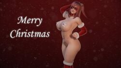 2022 3d ass boobs bouquetman breasts christmas dead_or_alive detached_sleeves domino_mask female french_nails highres honoka_(doa) mask masked masked_female naked