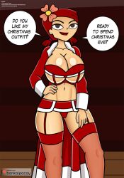 1girls 2022 bankaipacay big_breasts breasts christmas christmas_outfit female female_only lipstick looking_at_viewer red_hair red_lipstick red_stockings solo solo_female standing stockings total_drama:_revenge_of_the_island total_drama_island zoey_(tdi)