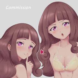 1girls breasts brown_hair commission digimon digimon_ghost_game female female_only heart heart-shaped_pupils human kimeikitsune lingerie looking_at_viewer multiple_poses purple_eyes ruri_tsukiyono solo solo_female toei_animation