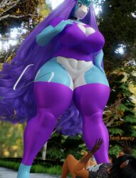 3d 3d_(artwork) anthro clothing duo female female_focus female_pokemon large_breasts legendary_pokemon male nintendo pokémon_(species) pokemon pokemon_(species) suicune thick xlkev