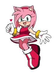 amy_rose blush boots bracelet dress female gloves green_eyes hairband heart panties skirt smile sonic_(series) upskirt white_panties yume_yoroi