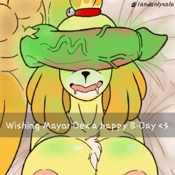 1andonlysolo animal_crossing anthro big_(disambiguation) breasts canid canine canis domestic_dog duo female genitals green_penis isabelle_(animal_crossing) male male/female mammal nintendo penis