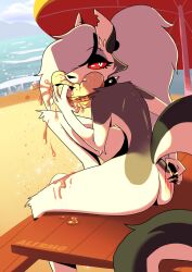 alermg beach burger commission commission_art eating helluva_boss itching loona_(helluva_boss) scratching_butt