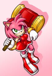 1girls amy_rose big_breasts boots dress hammer looking_at_viewer skirt smile sonic_(series) toned_female vlaimk