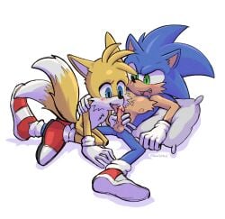 anthro balls bodily_fluids canid canine clothing cum duo eulipotyphlan fellatio footwear fox genital_fluids genitals hedgehog hi_res licking male male/male mammal nipples oral penile penis penis_lick pillow sega sex shoes sonic_(series) sonic_the_hedgehog sonic_the_hedgehog_(series) sonicinmind tails tongue tongue_out