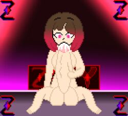 1futa 2d areolae autofellatio balls bete_noire big_penis breasts brown_hair completely_nude cum_in_mouth cumming erection futa_only futanari glitchtale glowing_eyes hand_on_penis huge_balls huge_cock human light-skinned_futanari light_skin masturbating masturbation nipples nude nude_futanari penis pink_eyes pink_hair pink_highlights pixel_art precum self_upload solo undertale undertale_(series) undertale_au z!betty zixy