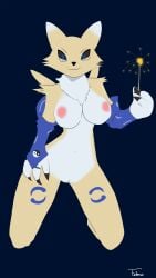 9:16 absurd_res anthro areola bandai_namco breasts canid canine digimon digimon_(species) febuso female fox genitals hi_res holidays mammal new_year new_year_2023 nipples pink_areola pink_nipples pussy renamon solo