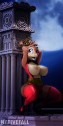 3d_(artwork) anthro ass big_breasts blender_(software) bound breasts chained chains crouching digital_media_(artwork) don_bluth female handcuffed hi_res light mammal moon moonlight mouse mrs._brisby rodent sciurid solo surprise the_secret_of_nimh thick_thighs