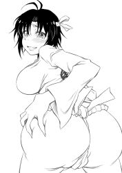 1girls ahoge akazawa_fuyuki ass blush fundoshi grin hachimaki happi idolmaster idolmaster_(classic) kikuchi_makoto large_breasts looking_back makoto_kikuchi monochrome presenting_hindquarters short_hair solo tomboy yamakasa