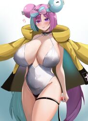 1girls aged_up alternate_body_type alternate_breast_size blue_hair breasts female huge_breasts iono_(pokemon) light-skinned_female light_skin long_hair nintendo one-piece_swimsuit pink_eyes pink_hair pleia_desu pokemon pokemon_sv slim_waist smile swimsuit thick_thighs two_tone_hair voluptuous wide_hips