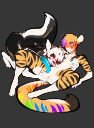 2022 4_toes 5_fingers anthro balls digital_media_(artwork) feet felid fingers genitals girly lgbt_pride male male/male mammal multicolored_tail ni70 nude pantherine penis pride_colors rainbow rainbow_pride_colors rainbow_tail tail tiger toes