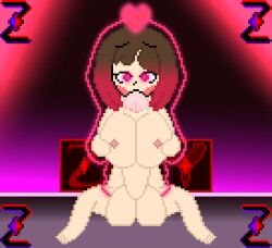 1futa 2d areolae autofellatio autopaizuri balls bete_noire big_breasts big_penis blush breast_expansion breasts brown_hair completely_nude cum_on_face cumming erection futa_only futanari glitchtale glowing glowing_eyes huge_balls huge_cock human light-skinned_futanari light_skin masturbating masturbation nipples nude nude_futanari penis pink_eyes pink_hair pink_highlights pixel_art precum self_upload solo undertale undertale_(series) undertale_au z!betty zixy