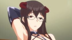 2020 cosplay fake_horns glasses pink_pineapple sakuramachi_touko screencap seven_(animation_studio) succubus succubus_costume succubus_stayed_life