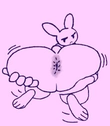 2022 annoyed anthro anus ass butt_focus butt_grab diamondtears hand_on_butt hi_res holding_butt lagomorph leporid looking_at_viewer looking_back male mammal rabbit rear_view shaking shaking_butt solo spread_butt spreading