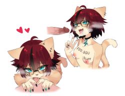 2022 5_fingers aeiou_(yoako) ahoge anthro anthro_focus areola bangs black_hair bodily_fluids body_writing breasts cat_ears catgirl choker claws cum cum_in_mouth cum_inside cum_on_face cute_fangs digital_media_(artwork) disembodied_penis domestic_cat duo ear_piercing erection eyebrows_visible_through_hair felid feline felis fellatio female female_anthro female_focus finger_claws fingers fur genital_fluids genitals gesture green_eyes hair heart hi_res human human_on_anthro humanoid_genitalia humanoid_penis interspecies jewelry jupiter_symbol kemono looking_at_viewer male male/female mammal multicolored_body multicolored_fur multicolored_hair multiple_images necklace nipples nyaivie oral oral_penetration orgasm pawpads penetration penile penis penis_in_mouth piercing pink_nose red_hair running_makeup saliva saliva_on_penis sex short_hair simple_background small_breasts solo_focus symbol-shaped_pupils tail tan_body tan_fur text tongue tongue_out unusual_pupils v_sign white_background white_body white_fur