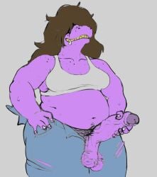 1futa anthro balls belly big_penis bodily_fluids body_hair bottomwear breasts brown_hair chubby_futanari cleavage clothed clothing colored crop_top deltarune denim denim_clothing dinosaur drooling edit erection foreskin freckles front_view futa_only futanari genitals gnauseating grin gynomorph hair hair_over_eyes hairy_balls hand_on_hip holding_penis humanoid_genitalia humanoid_penis intersex jeans long_hair love_handles messy_hair midriff musclegut navel non-mammal_breasts obscured_eyes overweight overweight_anthro overweight_gynomorph overweight_intersex pants partially_clothed penis poking_out presenting presenting_penis pubes purple_body purple_penis reptile saliva scalie sharp_teeth shirt simple_background smile solo standing stocky susie_(deltarune) sweat teeth thick_thighs three-quarter_view topwear torn_bottomwear torn_clothing torn_jeans torn_pants undertale_(series) unzipped unzipped_pants vein veiny_penis wide_hips yellow_teeth