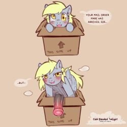 1:1 2022 blush box cold-blooded-twilight container cutie_mark derpy_hooves digital_media_(artwork) disembodied_penis english_text equid equine feral friendship_is_magic futanari genitals hasbro hi_res looking_at_viewer male mammal my_little_pony pegasus penis rule_63 simple_background solo text wings