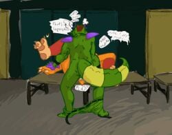 2022 alligator alligatorid anal anal_sex animated animatronic anthro ass athletic athletic_anthro athletic_male back_muscles backsack balls bear bottomwear bottomwear_down breath breathing brown_body chubby_anthro chubby_male clawed_feet clawed_fingers claws claws_out clothed clothing crocodilian dialogue dialogue_box dialogue_with_sound_effects digital_media_(artwork) duo five_nights_at_freddy's five_nights_at_freddy's:_security_breach fur genitals glamrock_freddy_(fnaf) green_balls green_body green_scales locker locker_bench locker_room machine male male/male male_penetrated male_penetrating male_penetrating_male mammal markings montgomery_gator_(fnaf) nude orange_body orange_fur overweight overweight_anthro overweight_male pants pants_down partially_clothed pawpads paws penetration penis rear_view reptile robot scales scalie scottgames sex short_playtime slightly_chubby sound_effects spicyfish157 tail tail_markings tail_motion text toe_claws twitching