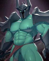 anthro armor balls big_muscles brizzytt genitals half-erect headgear helmet hi_res humanoid humanoid_genitalia humanoid_penis league_of_legends male male_only mordekaiser muscular muscular_anthro muscular_male nipples pecs penis riot_games solo tailless ttbrizzy vein veiny_penis