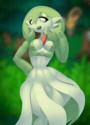 2022 3_fingers abs areola blurred_background bob_cut clothing dress eyelashes femboy femboy_with_breasts feminine_male fingers futa_only gardevoir generation_3_pokemon genitals girly green_areola green_body green_clothing green_hair green_topwear hair hi_res humanoid male male_gardevoir male_with_breasts nintendo nipple_outline pecs penis pokémon_(species) pokemon pokemon_(species) pseudo_clothing red_eyes solo topwear venela white_body white_clothing white_skin wide_hips