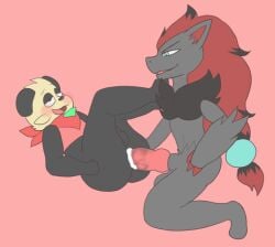 anal animated anthro ass balls bear bodily_fluids cum cum_inside digital_media_(artwork) generation_5_pokemon generation_6_pokemon genital_fluids genitals knot lxzylux male male/male male_only male_penetrating mammal nintendo open_mouth pancham penetration penis pokémon_(species) pokemon pokemon_(species) sex short_playtime simple_background zoroark