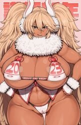 2023 bikini blonde_hair breasts bunny_costume bunny_ears cameltoe dark-skinned_female dark_skin gyaru huge_breasts kurokagami_ryuuko long_hair navel new_year otogi_tetsurou plump thick_thighs twintails very_long_hair wide_hips year_of_the_rabbit