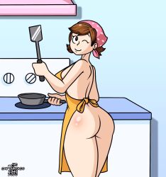 apron ass breasts captaintaco2345 cooking_mama mama_(cooking_mama)