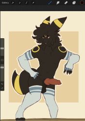 anthro arm_warmers armwear black_body black_fur clothing eeveelution footwear fur generation_2_pokemon hi_res jackthebree knot legwear male nintendo pokémon_(species) pokemon pokemon_(species) socks solo thigh_highs thigh_socks umbreon