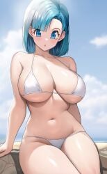 1girls absurdres big_breasts bikini blue_eyes blue_hair breasts bulma_briefs dragon_ball female jasony light_skinned_female shounen_jump tagme thick_thighs