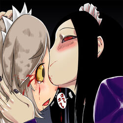 black_hair blood blush futaba_channel maid_headdress nail_polish nijiura nijiura_maids ozoi tear yabai