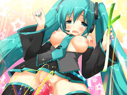 1girls aqua_eyes aqua_hair blush breasts censored detached_sleeves dildo emily_(artist) emily_(pure_dream) female hatsune_miku headphones headset long_hair necktie nipples open_clothes open_mouth open_shirt peeing shirt skirt solo spring_onion tear thighhighs tied_hair twintails very_long_hair vocaloid