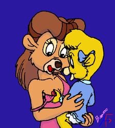 2girls anthro bear bow clothing cub disney dress extremely_young female female_only fur furry incest mammal milf molly_cunningham mother_and_daughter multiple_females nipples pouncer rebecca_cunningham talespin young yuri