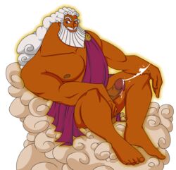 1boy artist_request beard cum disney greek_mythology hercules_(disney) male male_only masturbation penis solo testicles zeus zeus_(hercules)