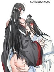 after_anal ass ass_grab bishonen bite_marks black_hanfu blindfold canon_couple consensual_bondage cum cum_in_ass gay gay_domination gay_sex hanfu lan_wangji long_hair long_hair_male male_only maledom malesub mo_dao_zu_shi torn_clothing wei_wuxian white_hanfu willing_sub yaoi