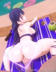 1boy 1girls 3d animated big_ass big_penis bikini_top bottomless dark_blue_hair doggy_style froggy_style genshin_impact heart lemont8 no_sound pool poolside pussy pussy_grip raiden_shogun smacking_ass towel vaginal_penetration video