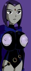 big_breasts dc dc_comics edit gameoveredits grey_skin huge_breasts purple_hair raven_(dc) screenshot_edit teen_titans wardrobe_malfunction