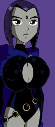 big_breasts boob_window dc dc_comics edit gameoveredits grey_skin huge_breasts purple_hair raven_(dc) screenshot_edit teen_titans