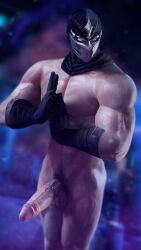 2023 3d 3d_(artwork) gloves human league_of_legends looking_at_viewer male male_only mask masked_male muscular muscular_male partially_clothed penis phukart pubic_hair rnrnshen_(league_of_legends)rndigital_media_(artwork) shen shen_(league_of_legends) solo solo_male standing veiny_penis