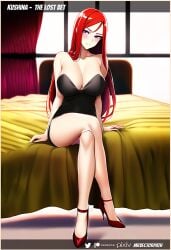 1girls ai_generated bed bedroom big_breasts cleavage cleavage_cutout cleavage_overflow elegant female female_only high_heels legs_crossed looking_at_viewer milf mrvectorpath nai_diffusion naruto naruto_(series) naruto_shippuden panties party_dress red_hair short_dress sitting solo stable_diffusion thick_thighs thighs upskirt uzumaki_kushina violet_eyes