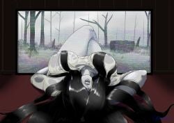 breasts curvaceous extremely_long_hair female female_only ghost ghost_girl gruulguy horror horror_(theme) legs lips long_hair lying the_ring tv wet wet_clothes wet_skin yamamura_sadako