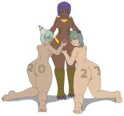 1futa 2023 2girls animated animation areolae back balls big_ass big_breasts big_penis body_writing breasts dark_skin erection female full_body futa_on_female futadom futanari green_hair handjob happy_new_year human humanoid humanoid_penis light_skin long_hair looking_at_viewer looking_back monster_girl mr_lewdologist nipples nude penis purple_hair self_upload short_hair standing stroking_penis succubus thick_thighs wide_hips