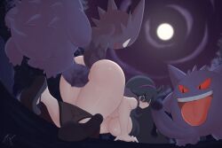 1girls 3boys @_@ all_fours anus ass balls big_ass big_breasts big_butt big_penis bottomless bottomless_skirt breasts bubble_butt double_penetration dress dress_down game_freak gengar hairband haunter hex_maniac huge_ass huge_breasts huge_butt huge_cock humanoid humanoid_penis interspecies jona_kazuo jonakazuo large_penis long_hair looking_back nintendo panties panties_down penetration penis pokemon pokemon_(game) pokemon_rgby pokemon_xy pokephilia purple_eyes purple_hair pussy testicles thick_thighs veiny_penis