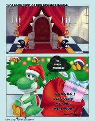 bob-omb bowsettetruequeencomic chain_chomp christmas comic comic_page fanart feliz_cuervo goomba mario_(series) nintendo nintendo_switch super_mario_bros. tied_up yoshi