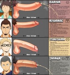 azumane_asahi bodily_fluids circumcised circumcision_scar foreskin haikyuu!! light-skinned_male light_skin low_hanging_balls male male_only oikawa_tooru_(haikyuu!!) partially_retracted_foreskin peeing penis penis_chart penis_comparison penis_piercing penis_size_chart penis_size_comparison penis_size_difference piercing pubic_hair size_comparison size_difference spicehead steam steamy_penis sweat tanaka_ryuunosuke tsukishima_kei uncircumcised uncut urination urine urine_stream veiny_penis watersports