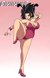 2023 black_eyes black_hair breasts bunny_costume bunny_ears bunny_tail bunnysuit caulifla clothed dragon_ball dragon_ball_super dragon_ball_z maymayumi2 medium_breasts new_year posing simple_background small_breasts smile smiling smiling_at_viewer tagme