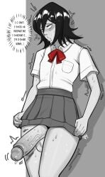 1futa 2022 absurd_res absurdres balls big_ass big_penis black_and_white black_hair bleach bleach:_the_thousand-year_blood_war bottomless clothed clothing dialogue english_text erection futa_only futanari hi_res high_resolution highres horny human hung hung_futanari joylewds kuchiki_rukia large_penis leaking leaking_precum mostly_clothed no_nut_november penis penis_peek penis_under_skirt precum restricted_palette rolling_eyes school_uniform short_hair skirt small_breasts solo solo_futa standing testicles text thick_thighs trying_not_to_cum uncensored veiny_penis